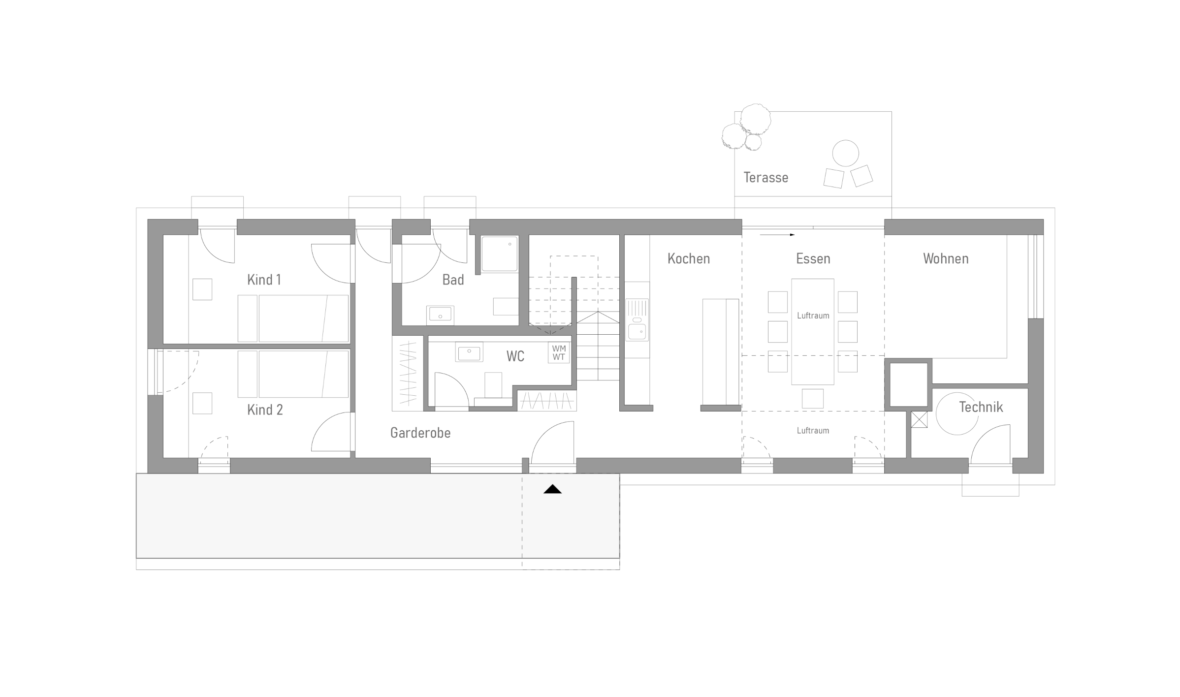 Grundriss Erdgeschoss von Massivholzhaus Schi_N