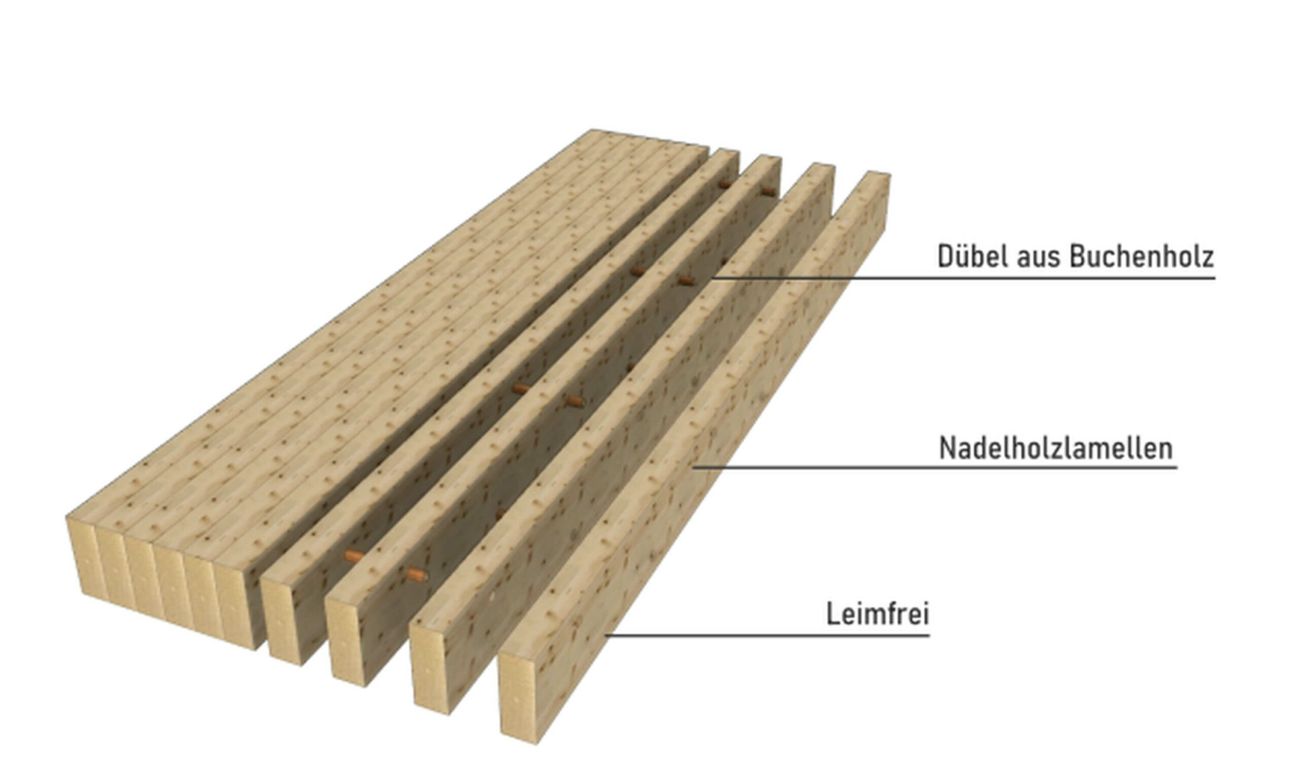 Schema Dübelholzelement mit einzelnen Lamellen